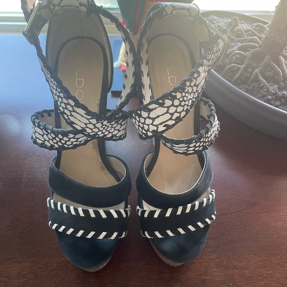 Aldo Black and White Women's wedge Sandals